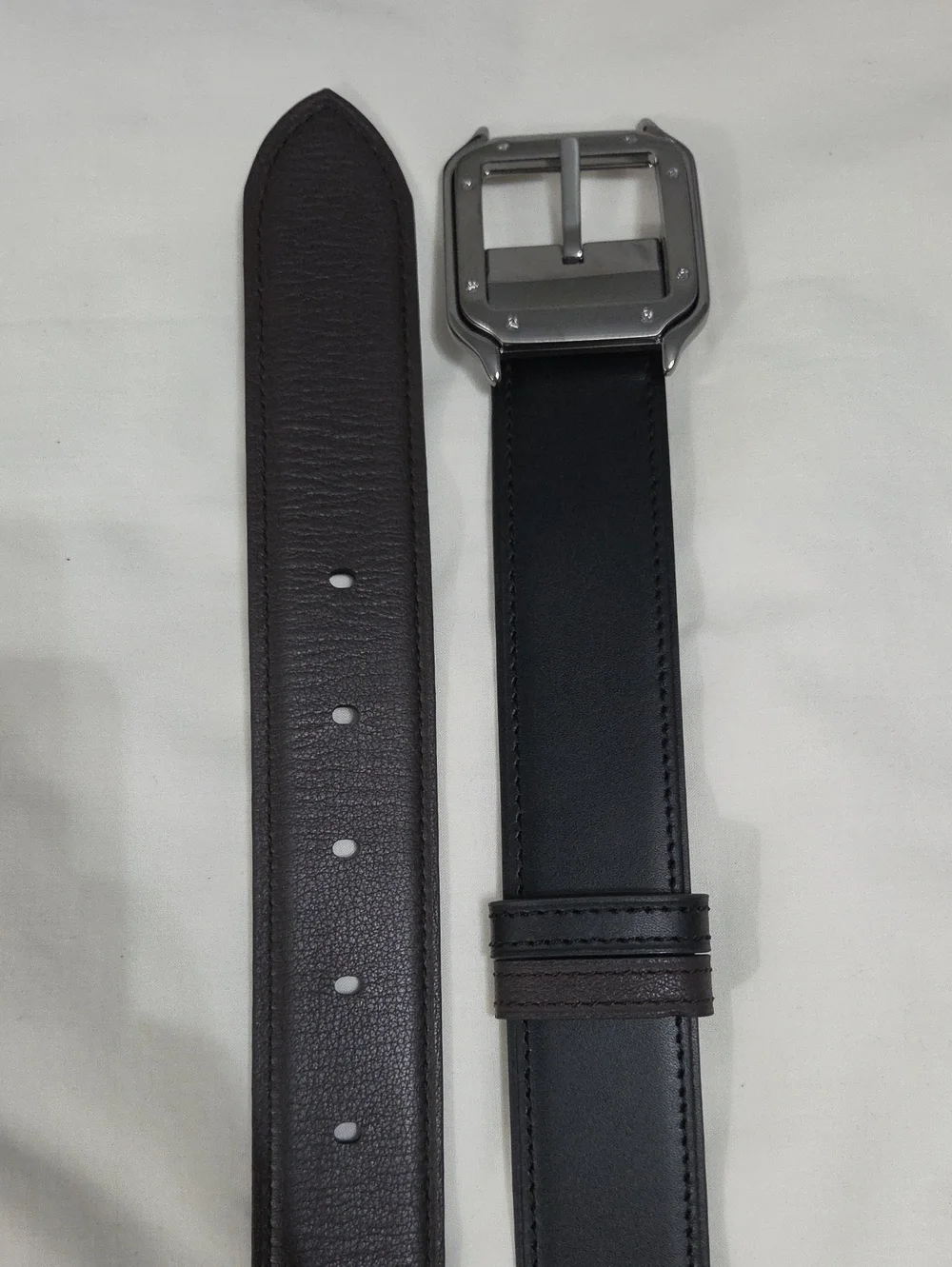 Cartie Santos Reversible Black Brown Leather Belt Dark Chrome Buckle